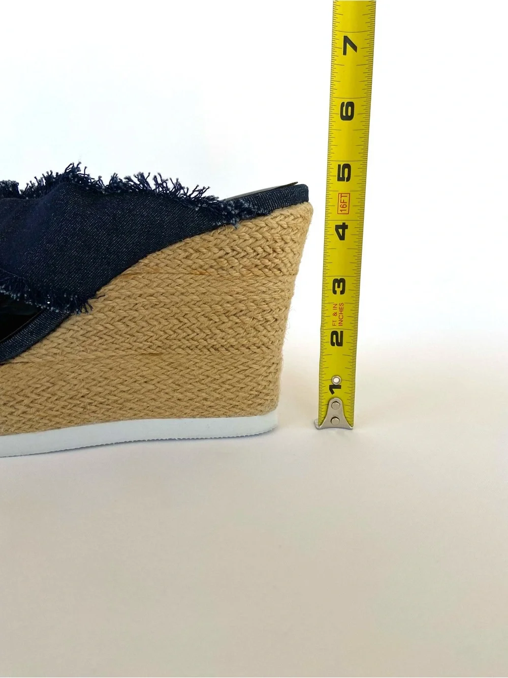 Rampage Frayed Denim Espadrille Platform Wedge Sandals Size 6.5